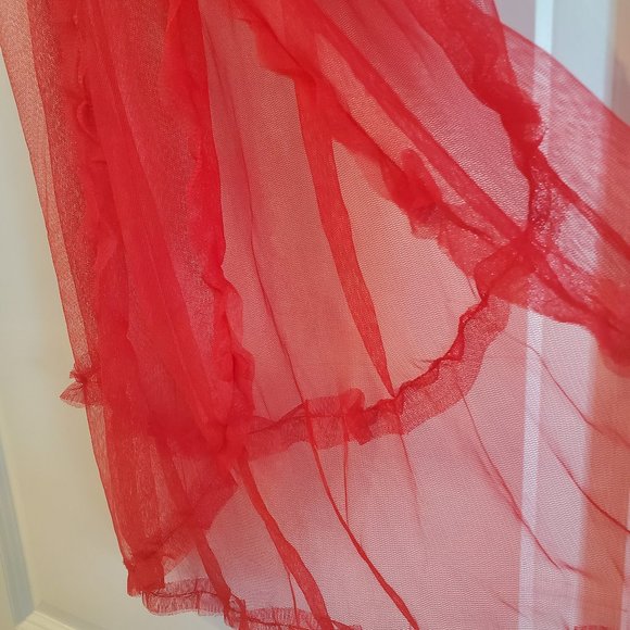 Red sheer babydoll lingerie sleepwear dress with open front slit OS - Picture 6 of 9